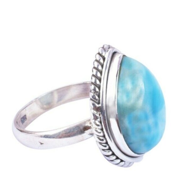 Pear Shaped Natural Larimar Sterling Ring Sz 6 - Picture 3 of 11